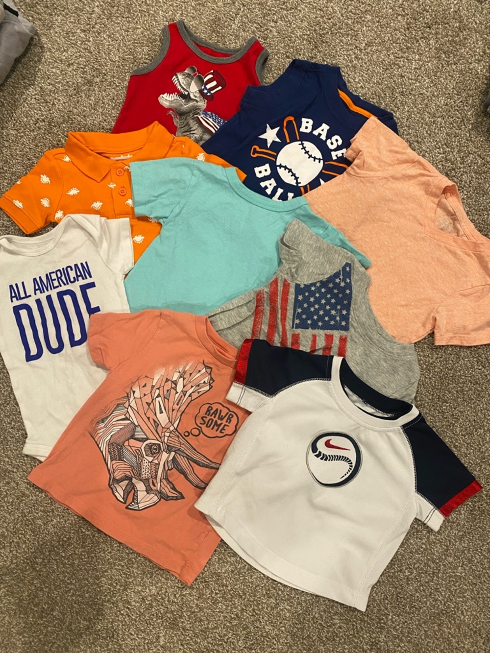 The children’s place & nike boys summer shirt lot of 9 size 12-18 months